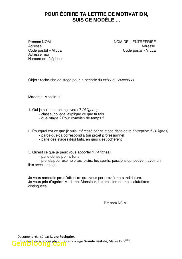 exemple lettre changement de classe