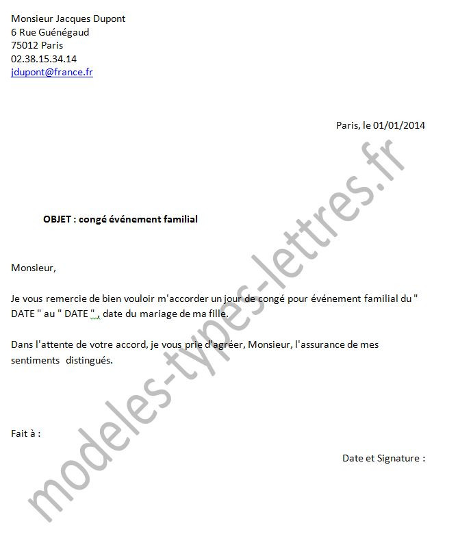 exemple lettre conge parental