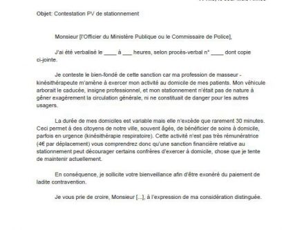 exemple lettre contestation contravention