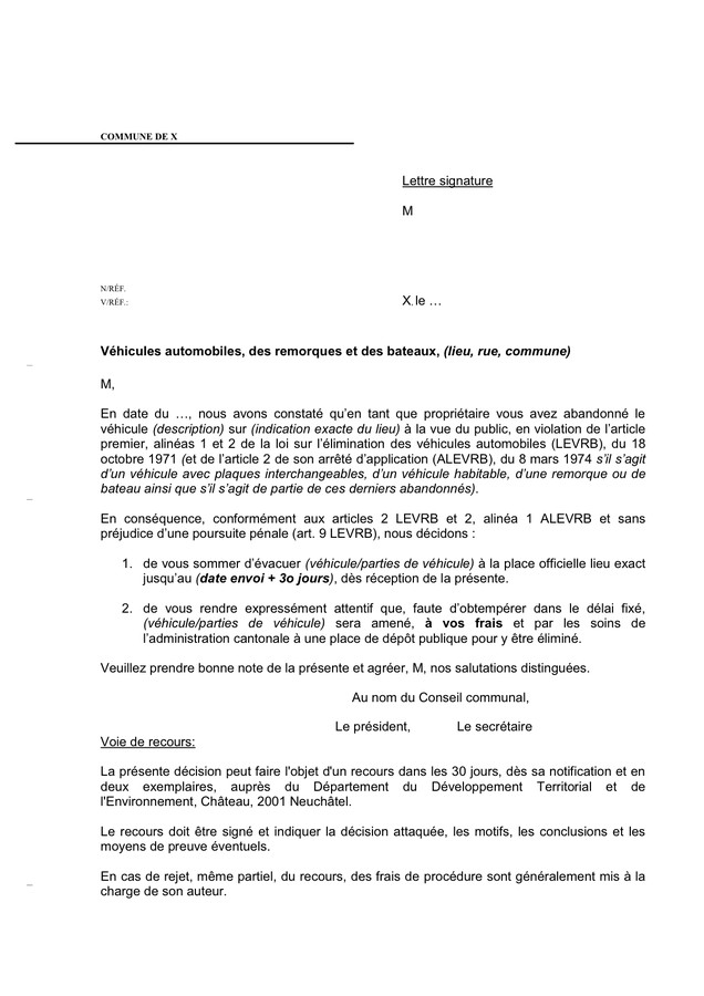 exemple lettre d'avertissement