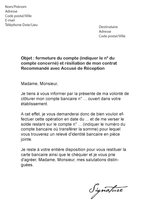 exemple lettre d'opposition carte bancaire