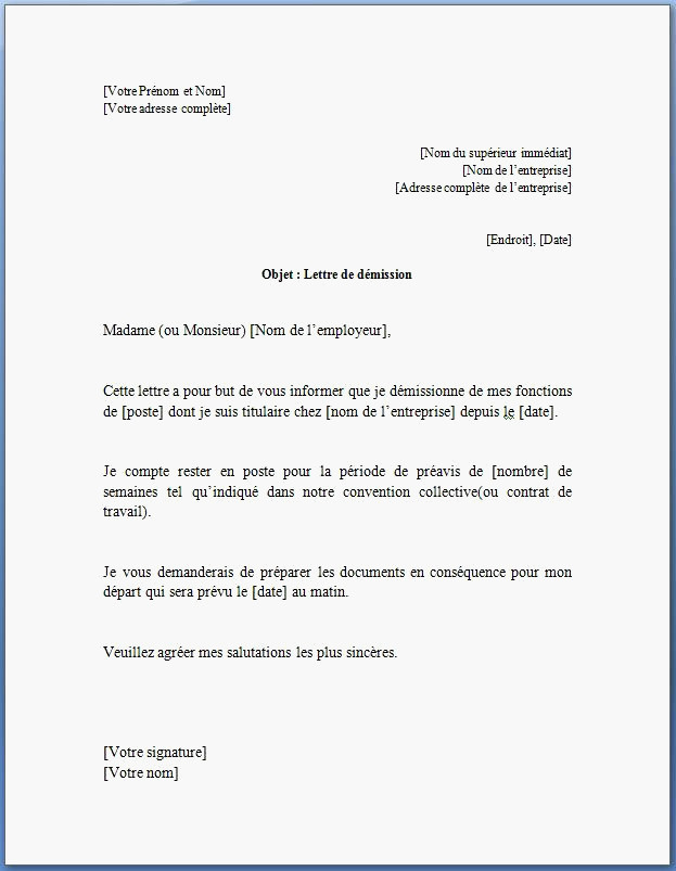 exemple lettre de demission cdd