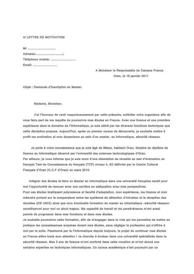 exemple lettre de motivation master specialise