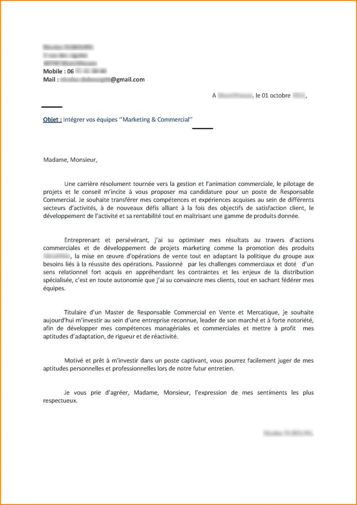exemple lettre de motivation responsable commercial