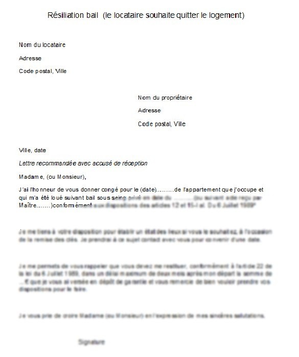 exemple lettre de renon bail