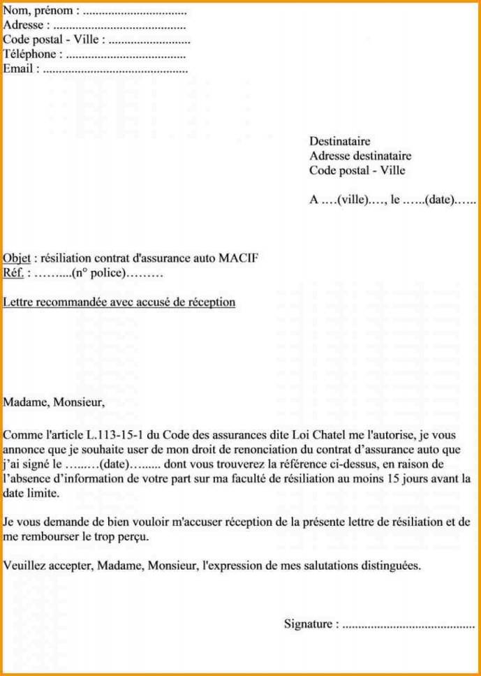 exemple lettre de resiliation de contrat d'assurance