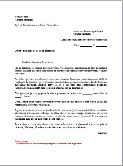 exemple lettre degrevement taxe d'habitation