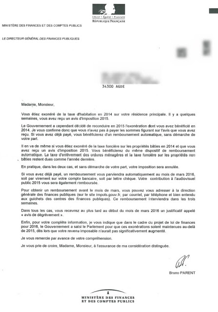 exemple lettre degrevement taxe d'habitation