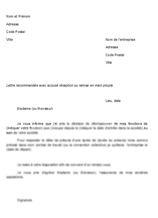exemple lettre demission cdi