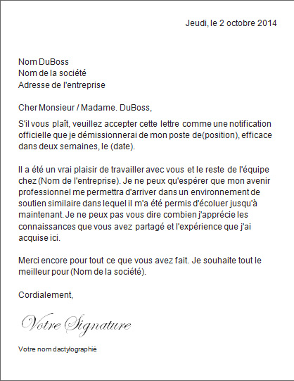 exemple lettre demission suisse