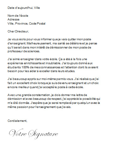 exemple lettre demission suisse
