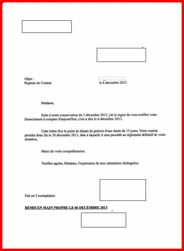 exemple lettre licenciement nounou remise en main propre