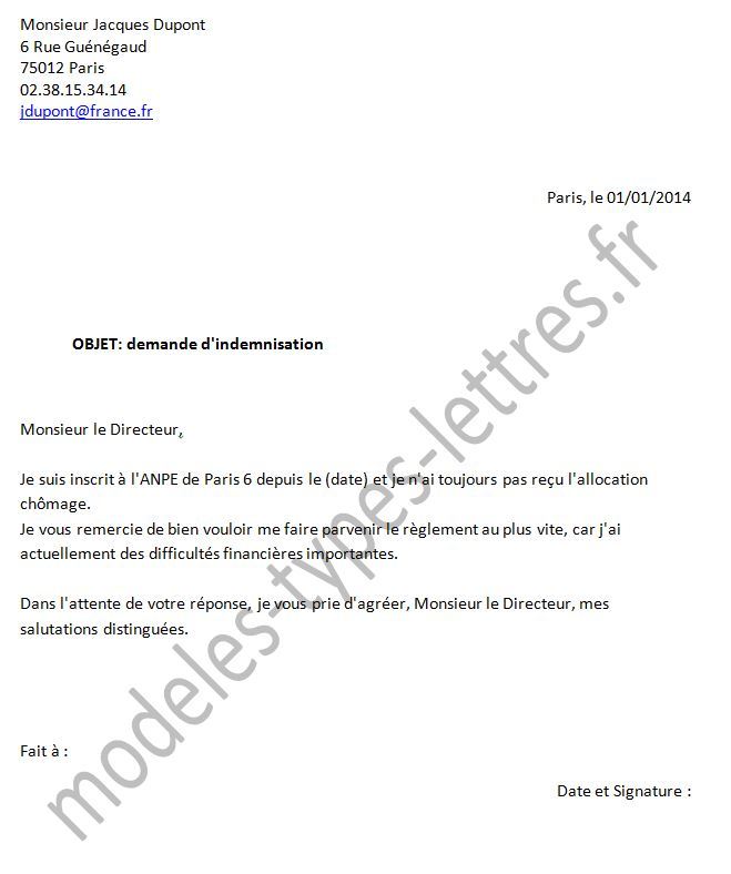 exemple lettre reclamation pole emploi