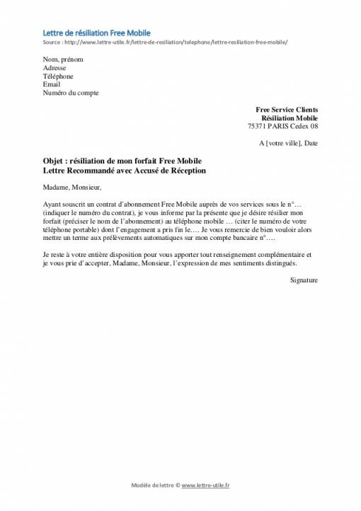 exemple lettre resiliation abonnement telephone