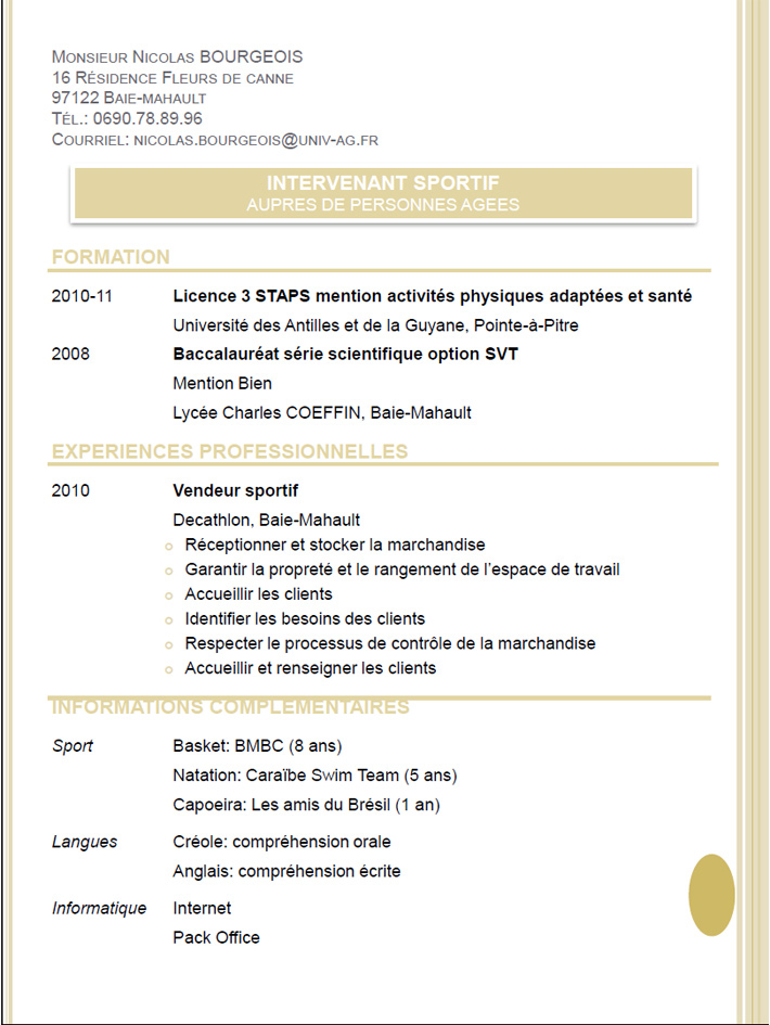 exemple presentation cv