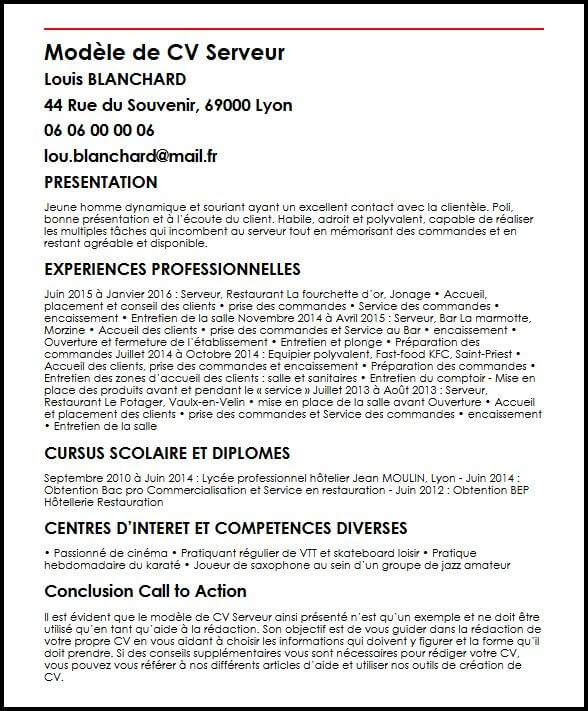 exemple presentation cv