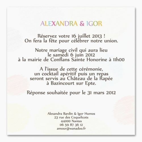 exemple reponse faire part mariage