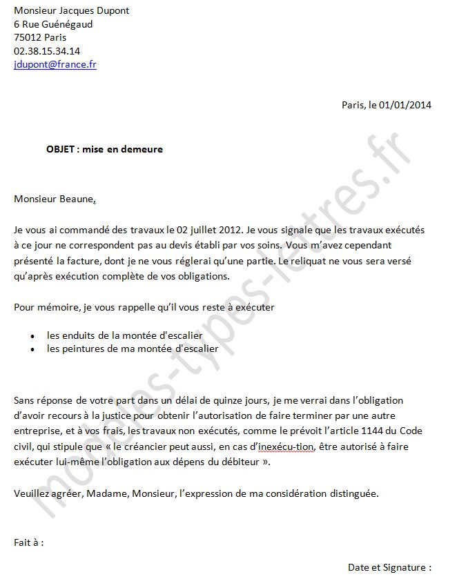 exemple type de lettre