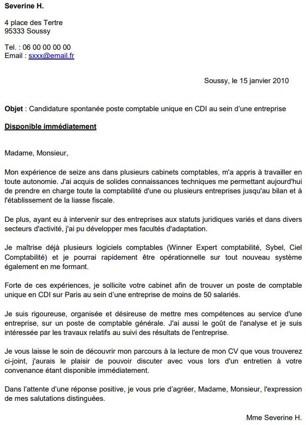 exemples de lettre de motivation candidature spontanee
