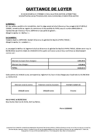 exemples quittances loyer
