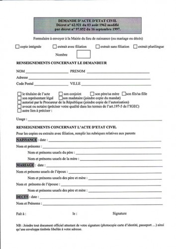 extrait avec filiation acte de mariage