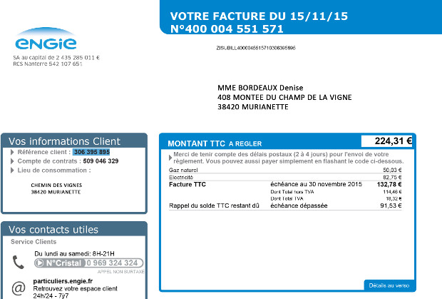 facture de gaz