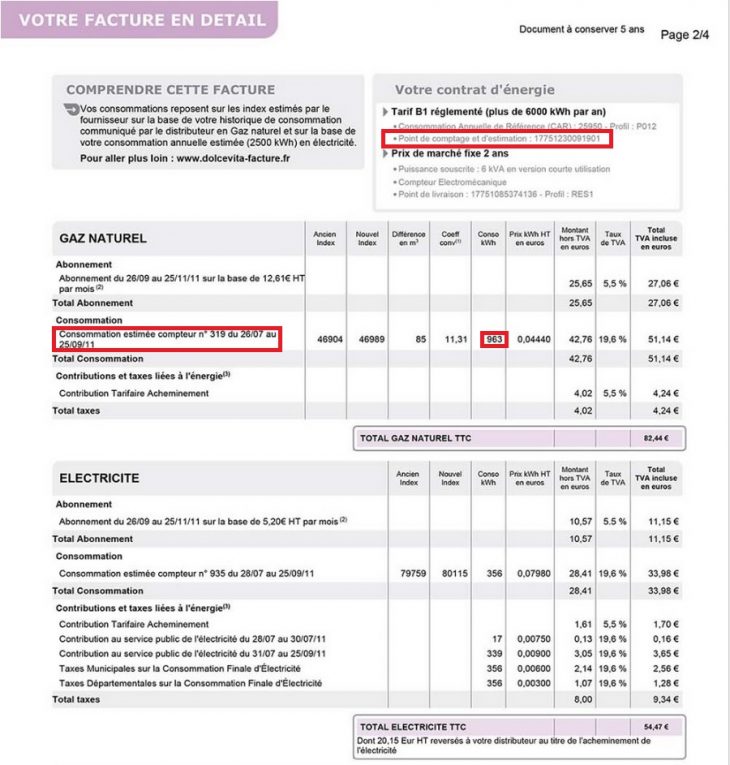facture de gaz