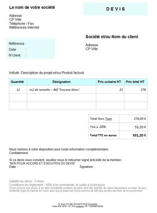 facture exemple word
