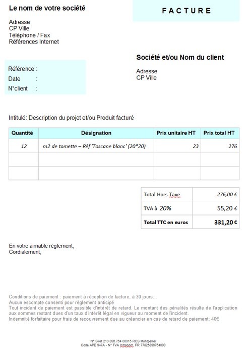 facture exemple word