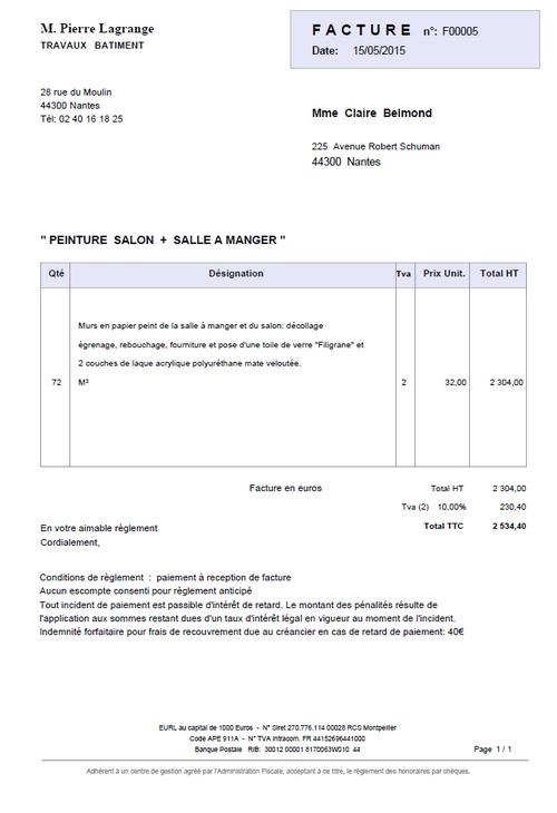 facture exemple word