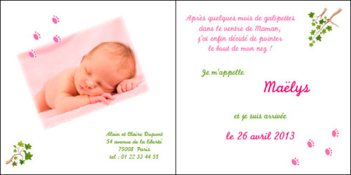 felicitation pour une naissance d'une fille