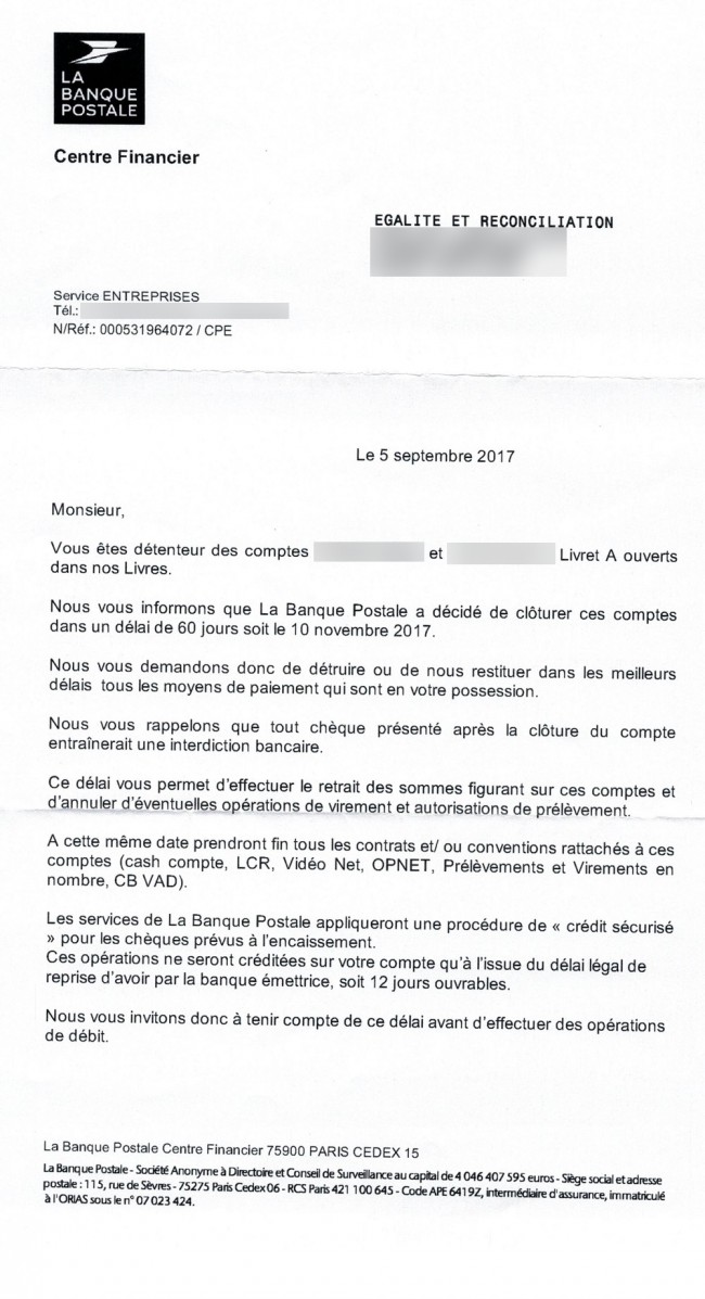 fermeture de compte la poste