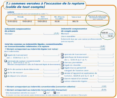 feuille d'attestation assedic