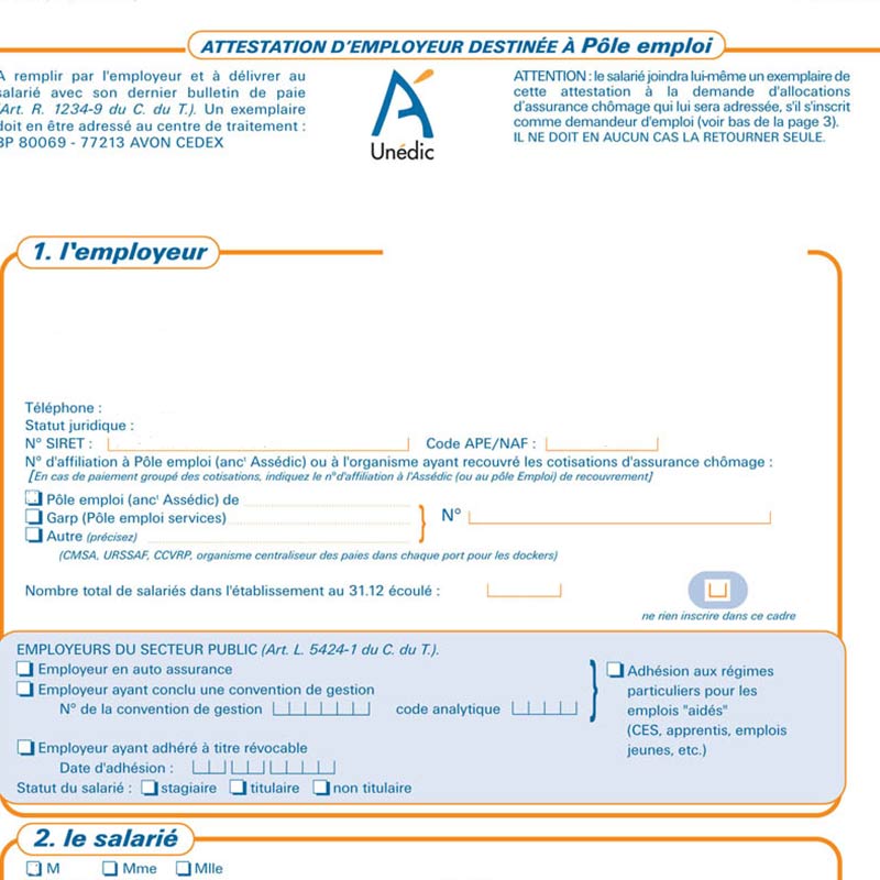 feuille d'attestation assedic