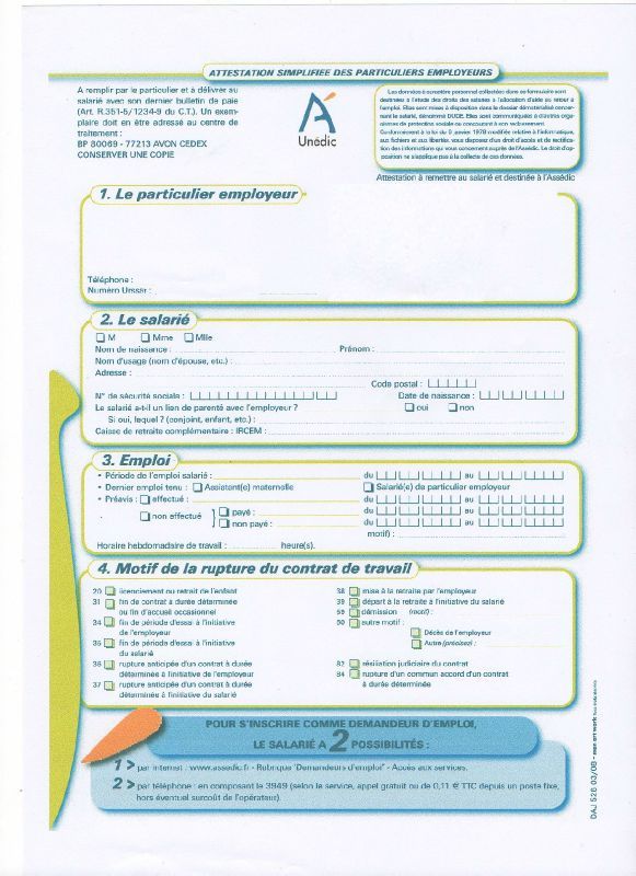 feuille d'attestation assedic