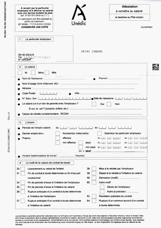 feuille d'attestation assedic