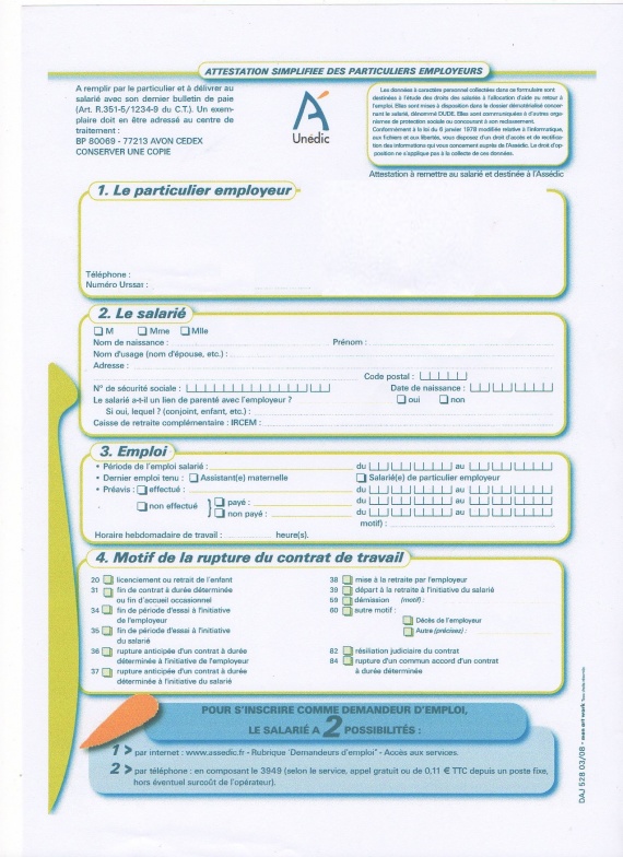 formulaire attestation employeur assedic