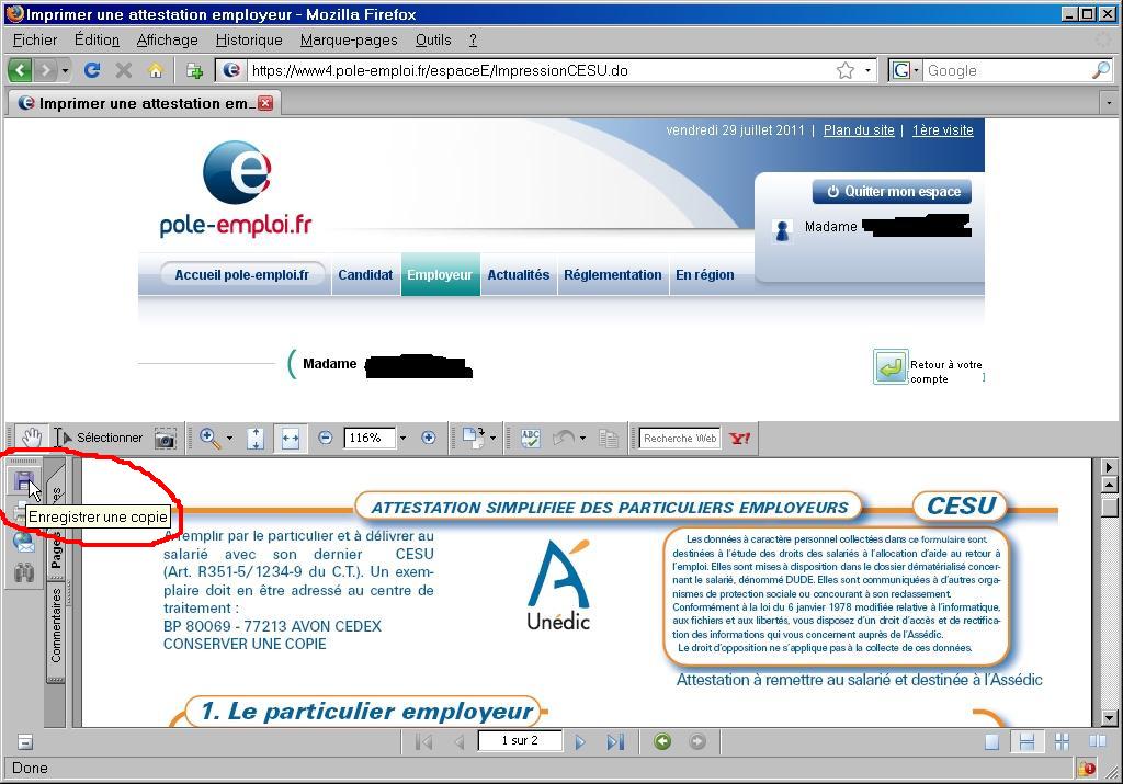 formulaire attestation employeur assedic