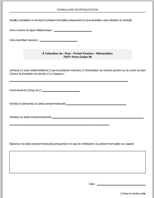 formulaire de resiliation freebox