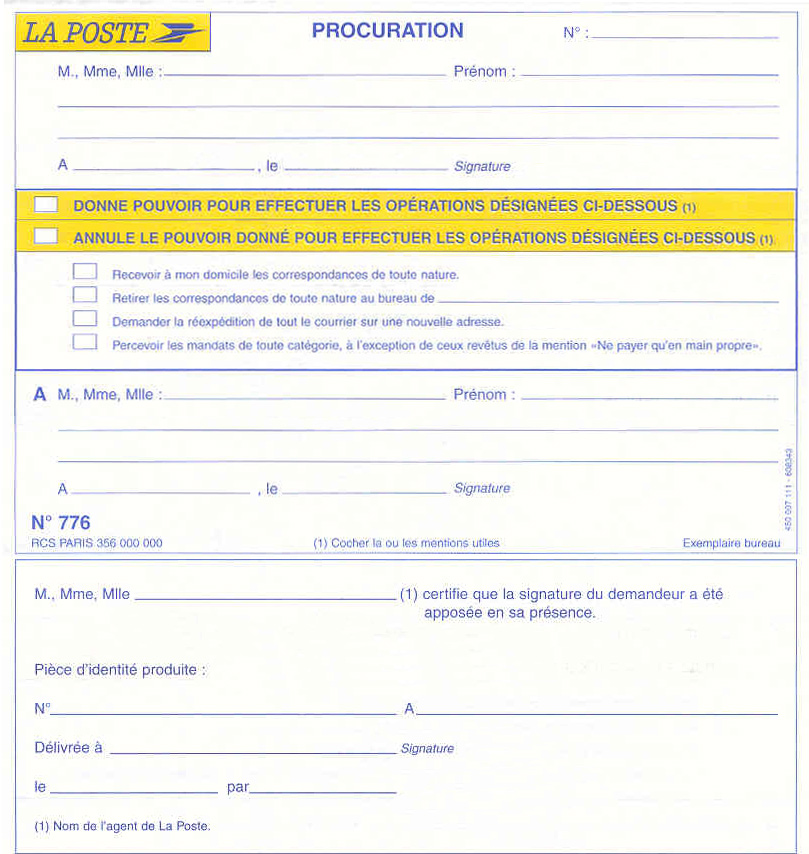 formulaire procuration la poste