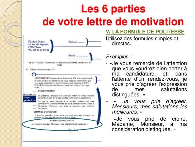 formulation lettre de motivation