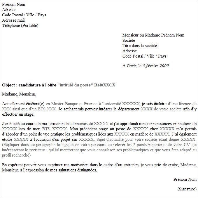 intitule lettre