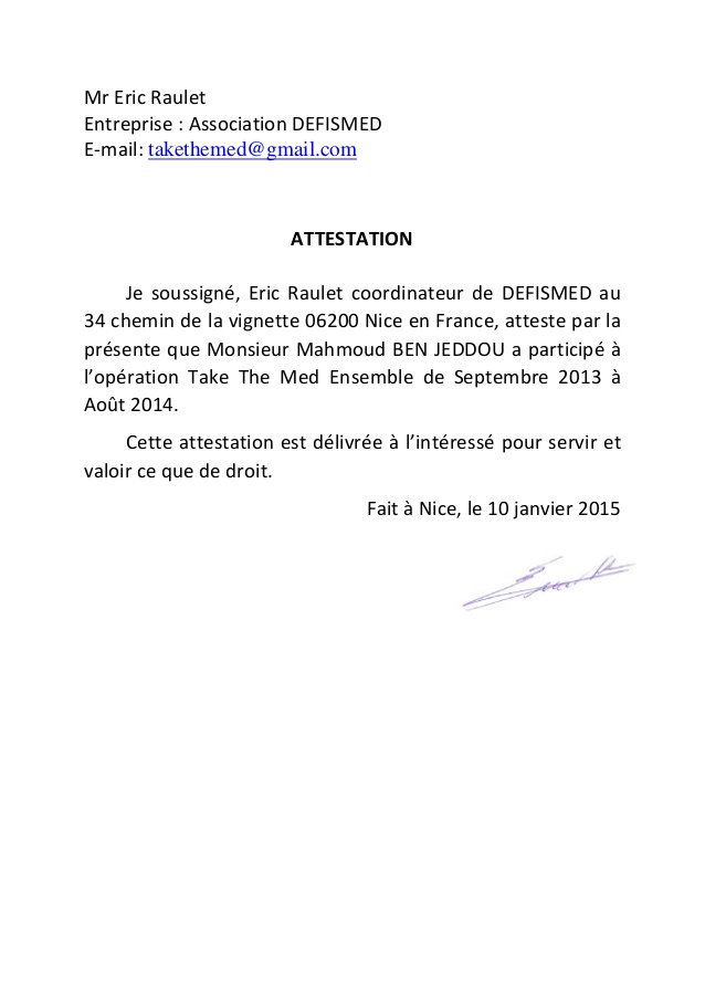 je soussignee certifie