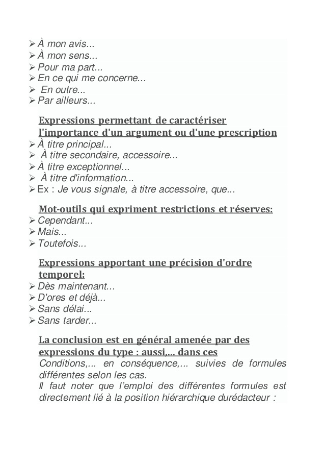les differentes lettres administratives