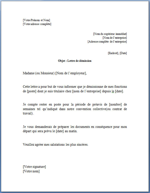 letre demission