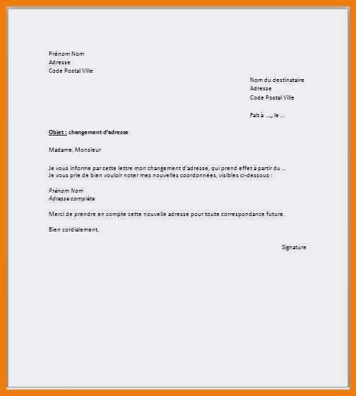 letter de changement d'adresse