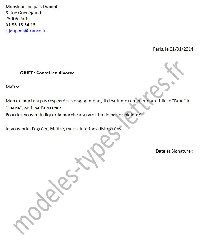 lettre a son avocat gratuite