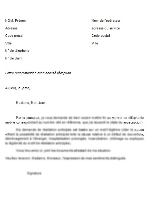 lettre annulation de contrat