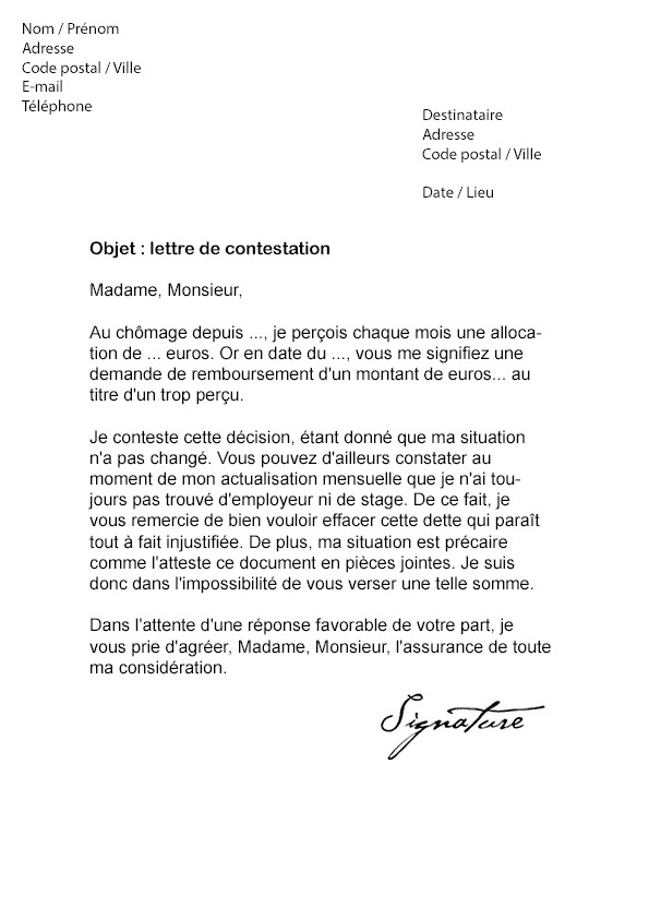 lettre annulation dette