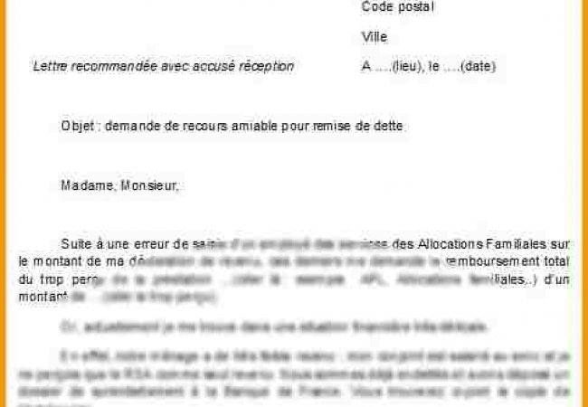 lettre annulation dette